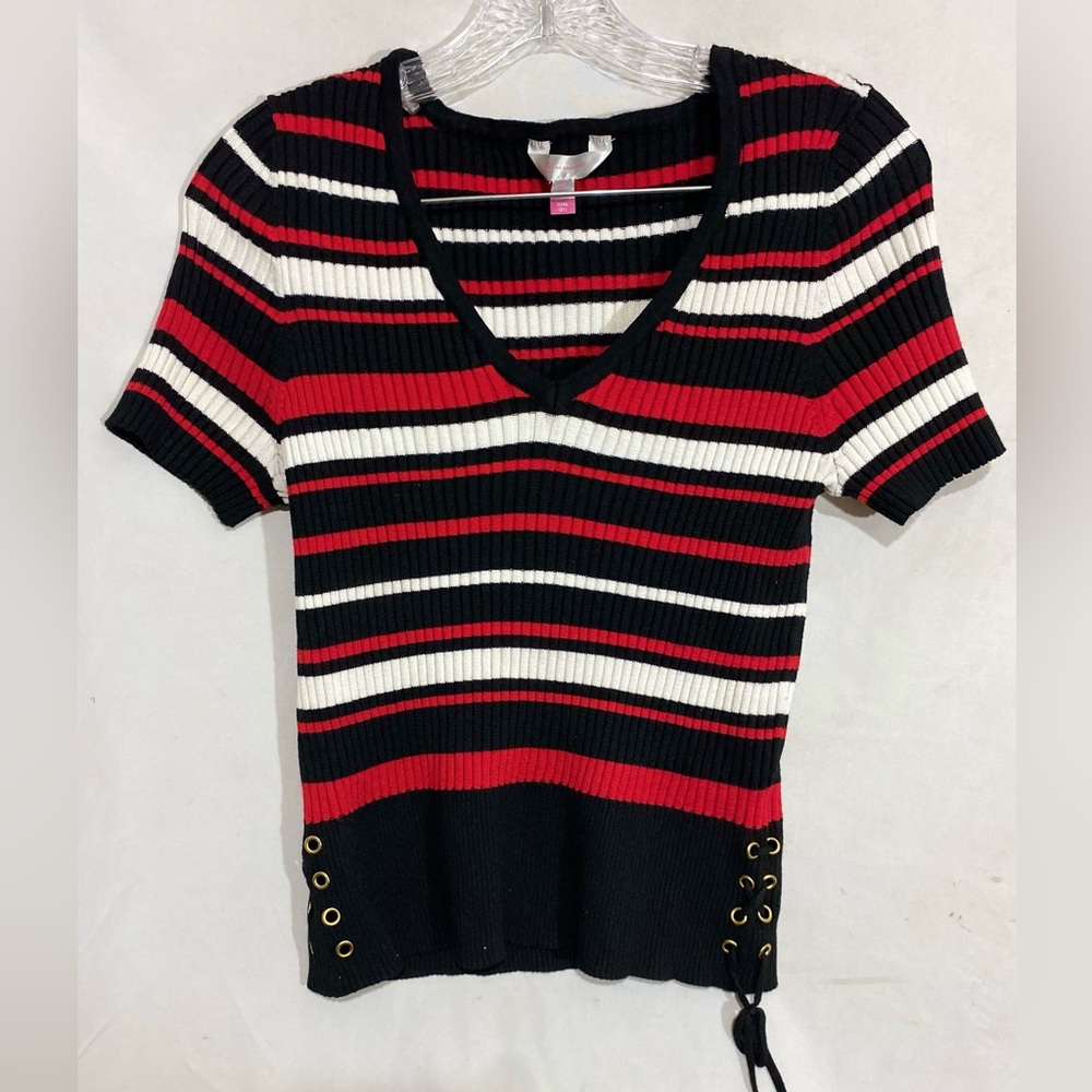 No Boundaries Ribbed Striped Top in Black, Red, and White